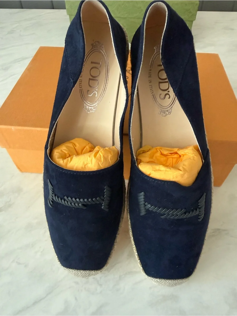 TOD'S Navy Suede leather Espadrille Slip-Ons with logo embroidered Sz 39.5